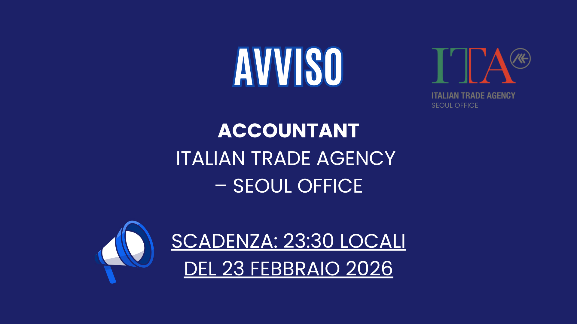 (ITA) Avviso di assunzione di un impiegato a contratto a tempo indeterminato – Accountant